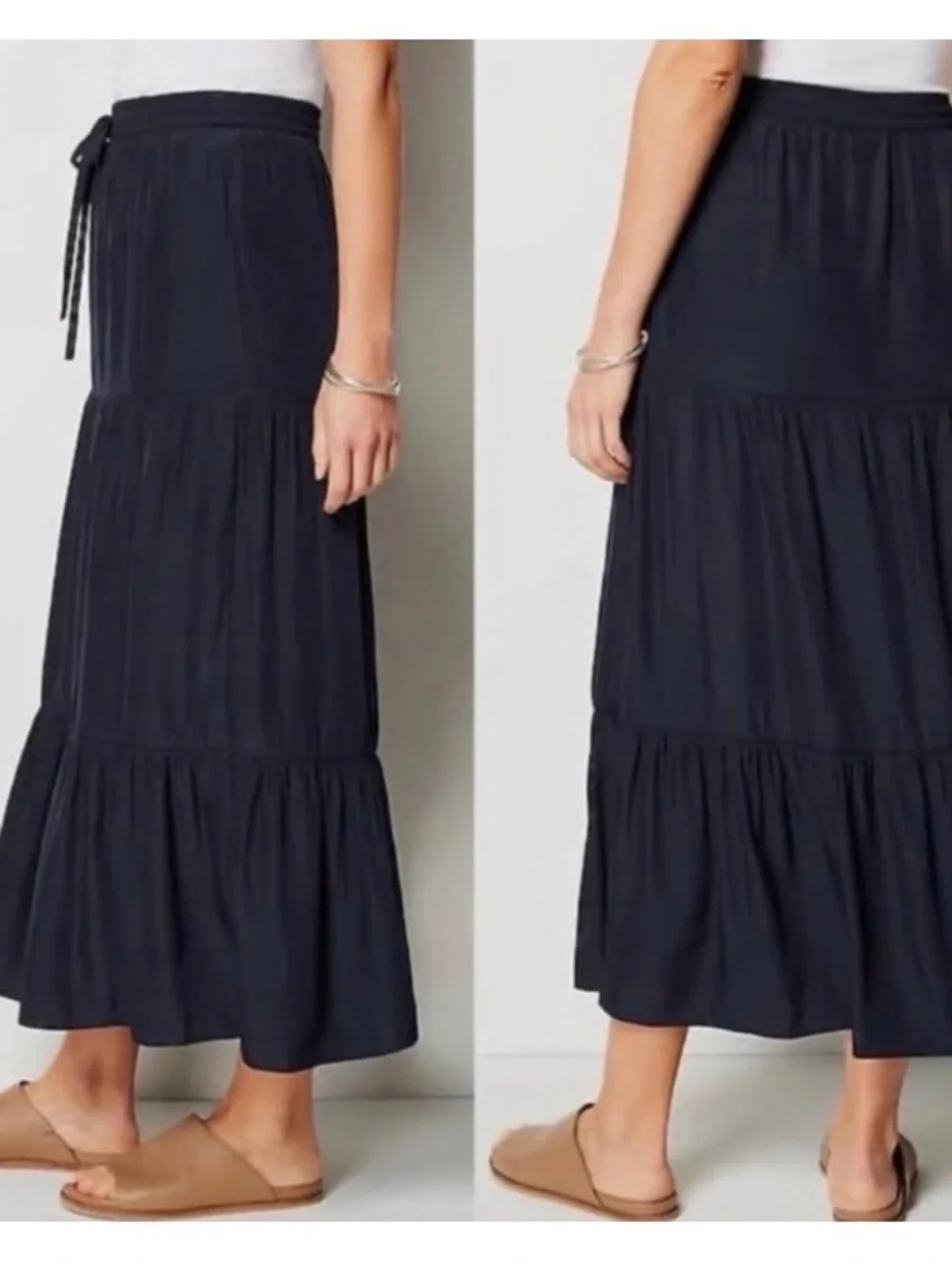 J. Jill Navy Tiered Midi Skirt